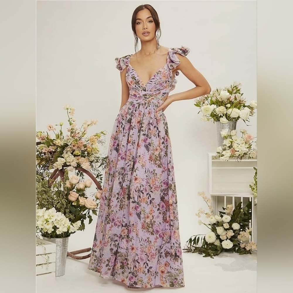 Floral Ruffle Sleeve Maxi Dress